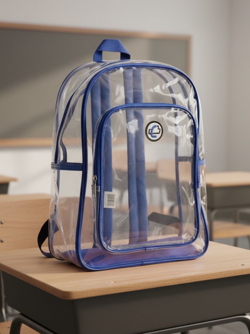 Clear Kids Backpack with Blue Trim - Brand